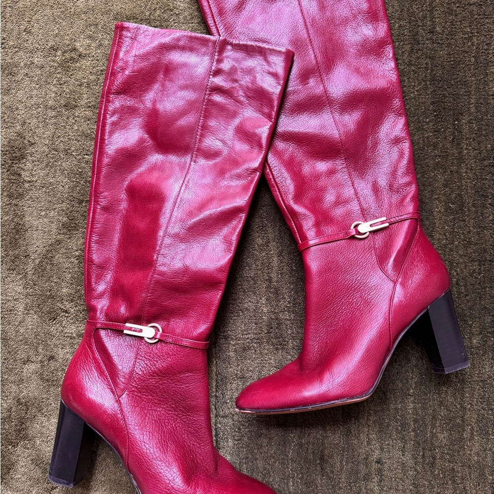 Franco Sarto Elegant Red Leather Knee-High Boots